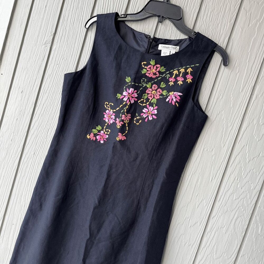 Ribbon Embroidered Linen Midi Dress Size 8 Coldwater Creek
